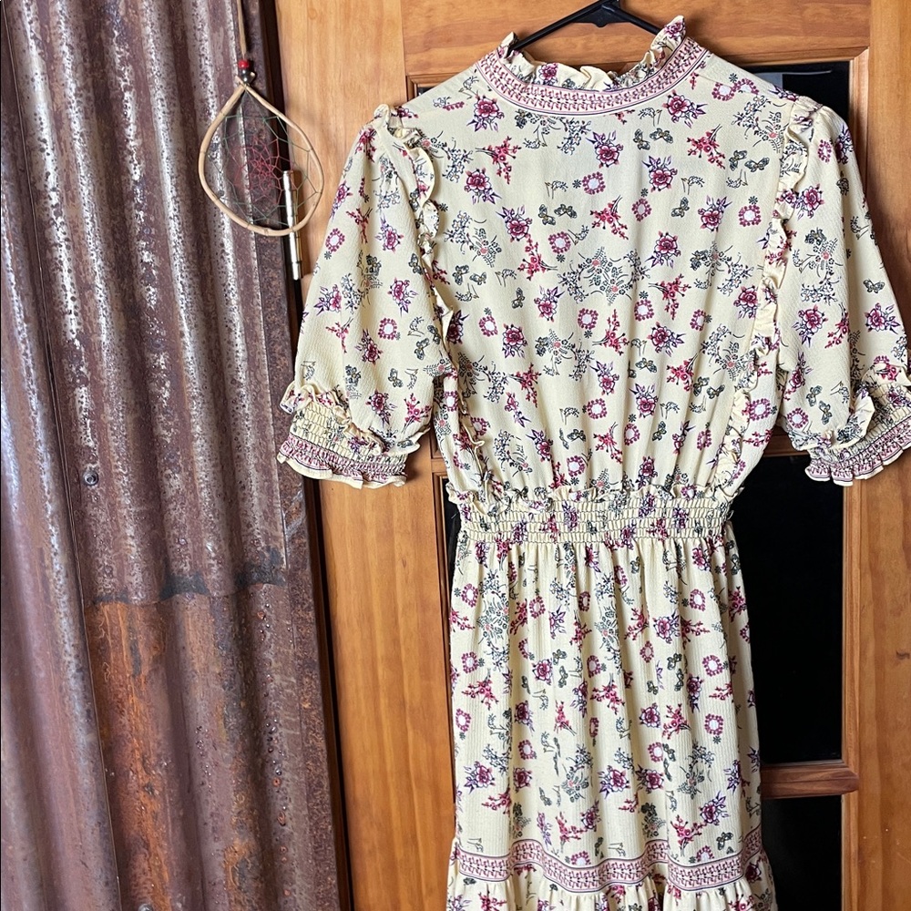 Max Studio Yellow Floral Dress with Pink and Cream Accents, Size S - Picture 5 of 6